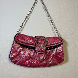 Betsey Johnson pink snakeskin bag with silver chain like new